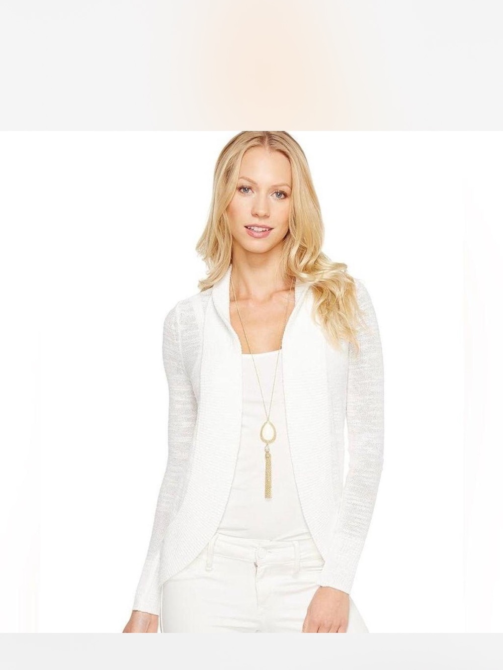 Lilly Pulitzer White Open-Front Shawl Collar Cardigan